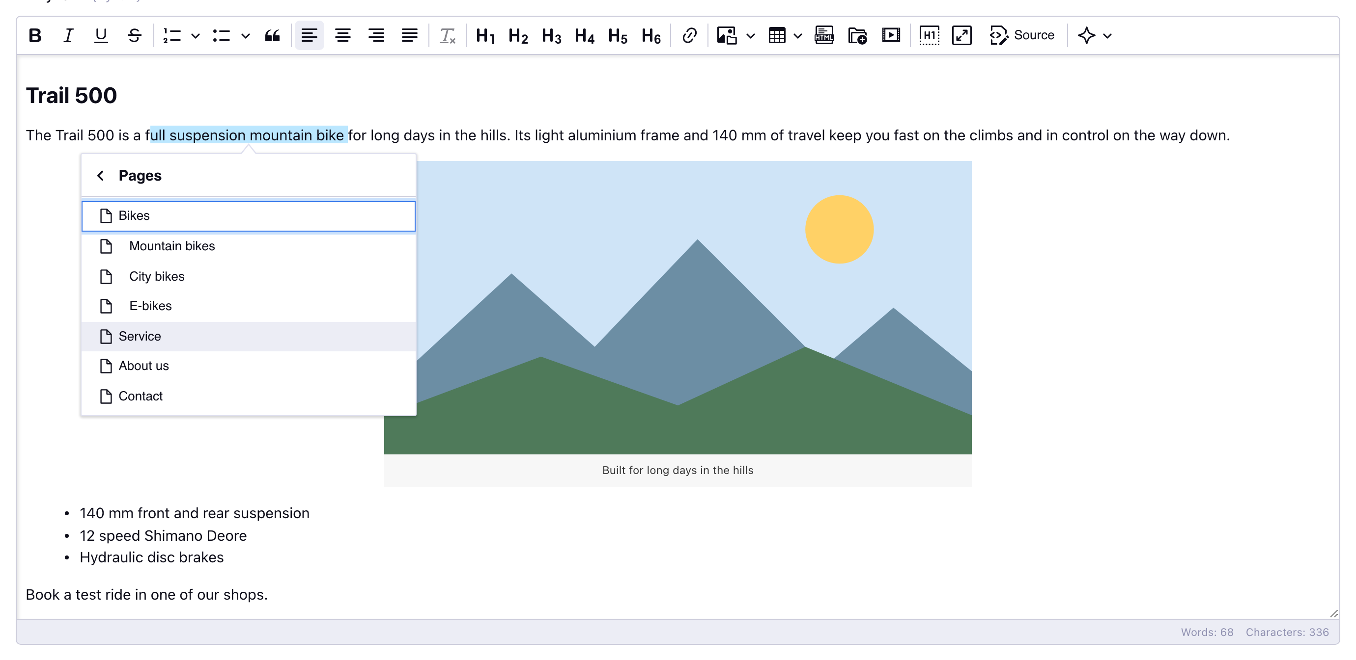 Pages in the link balloon