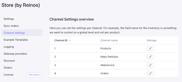 Channel settings